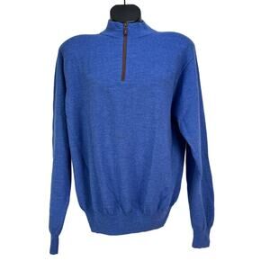 Peter Millar Merino Wool Blue Half Zip Pullover Knit Sweater Long Sleeves